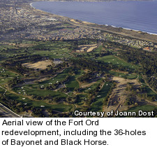 Aerial view of the Fort Ord redevelopment, including the 36-holes of Bayonet and Black Horse